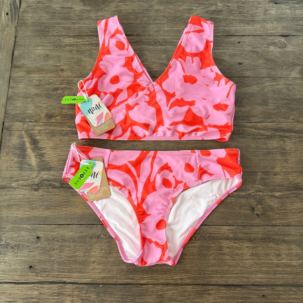 Nani Pink & Coral Floral V-Neck Bikini Set Ava print